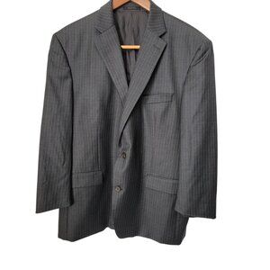 Men's Ralph Lauren Suit Jacket Blazer Gray Pin Stripe 48R 48 Regular